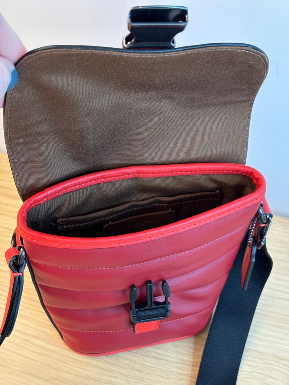 Coach Red/Black Track Small Flap Crossbody with Quilting Unisex Like New! - Picture 6 of 15
